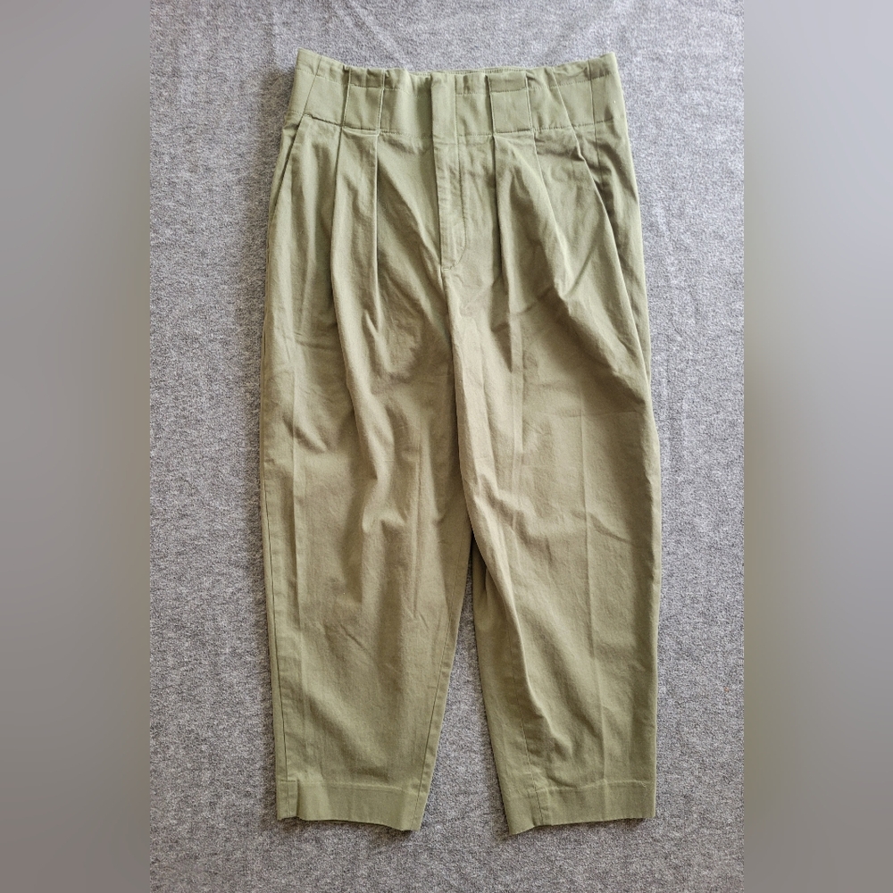 Banana Republic Olive Pleated Barrel Pants Slacks Sz 12 Paper Bag Tapered